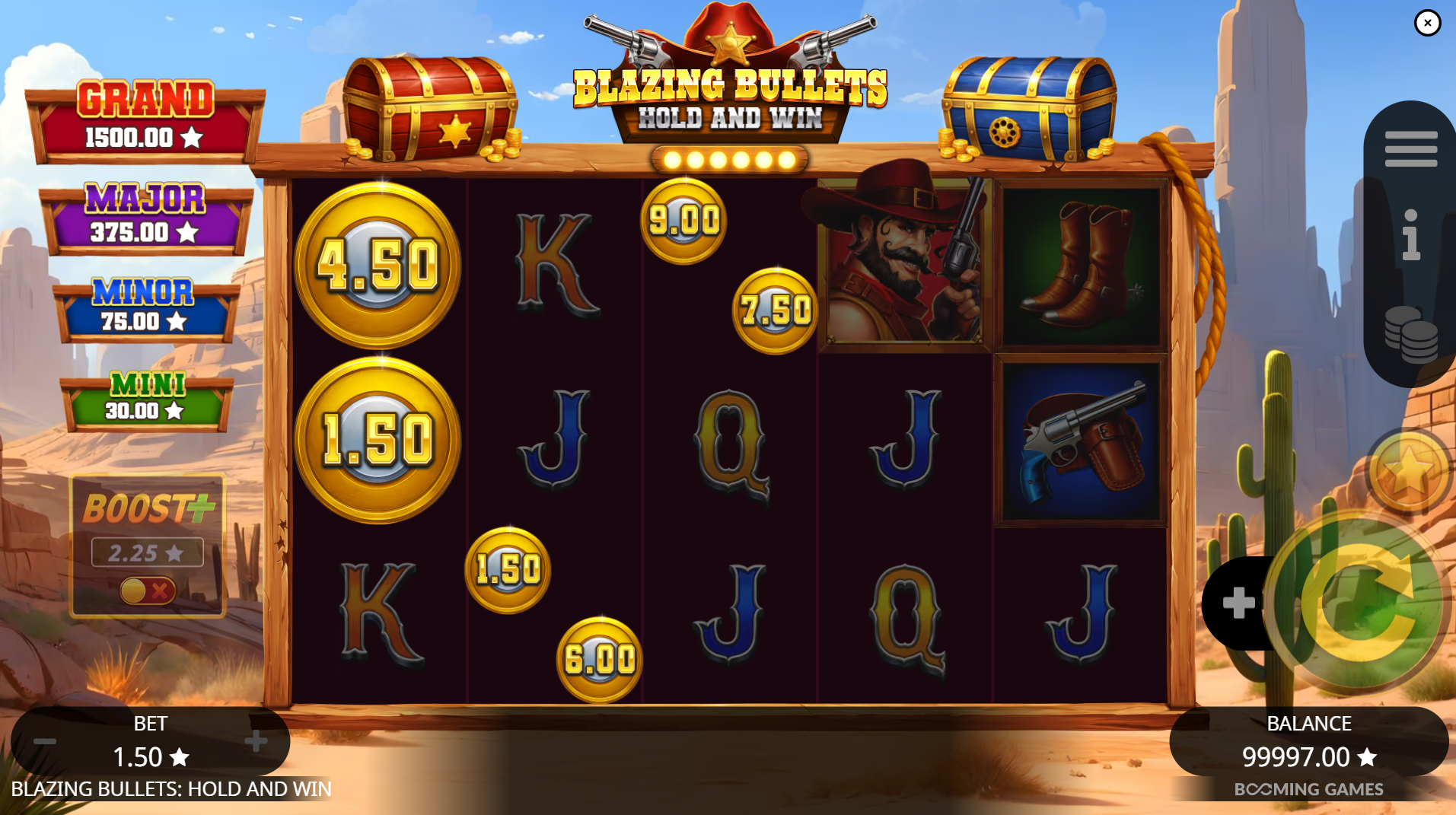 Blazing Bullets Hold and Win feature trigger