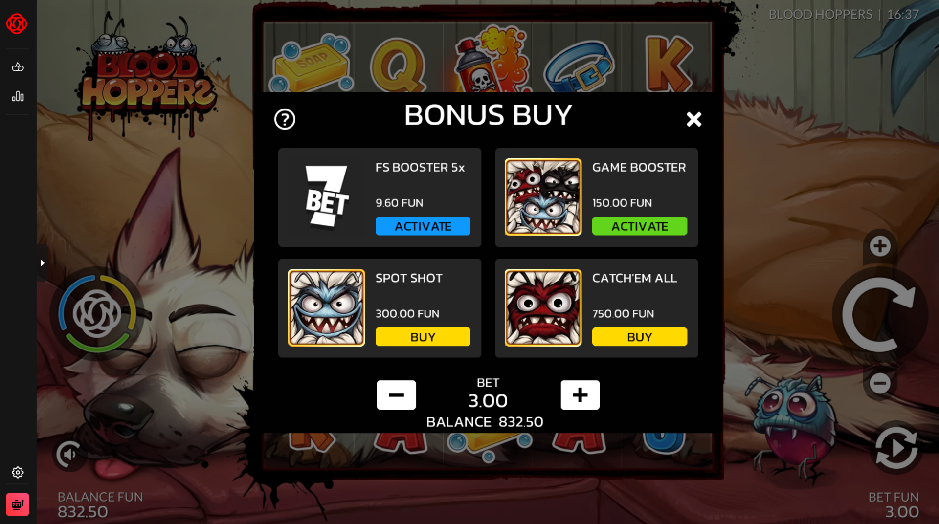 Blood Hoppers slot bonus buy options menu