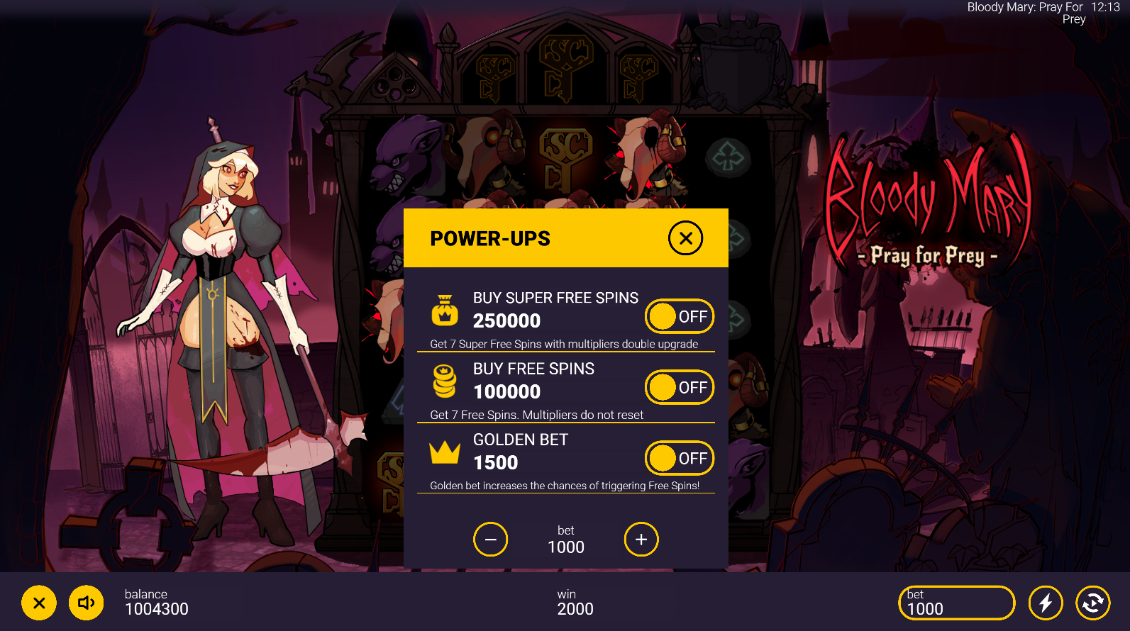 Bloody Mary Pray for Prey Bonus Buy options - Buy Free Spins at 100x or Super Free Spins at 250x