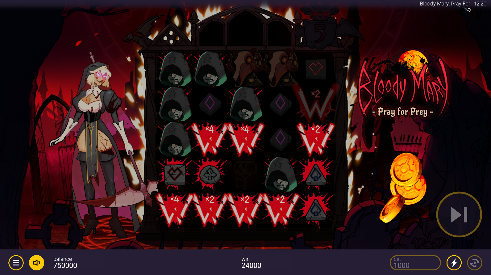 Bloody Mary Pray for Prey Super Free Spins with doubling multiplier levels starting at 2x