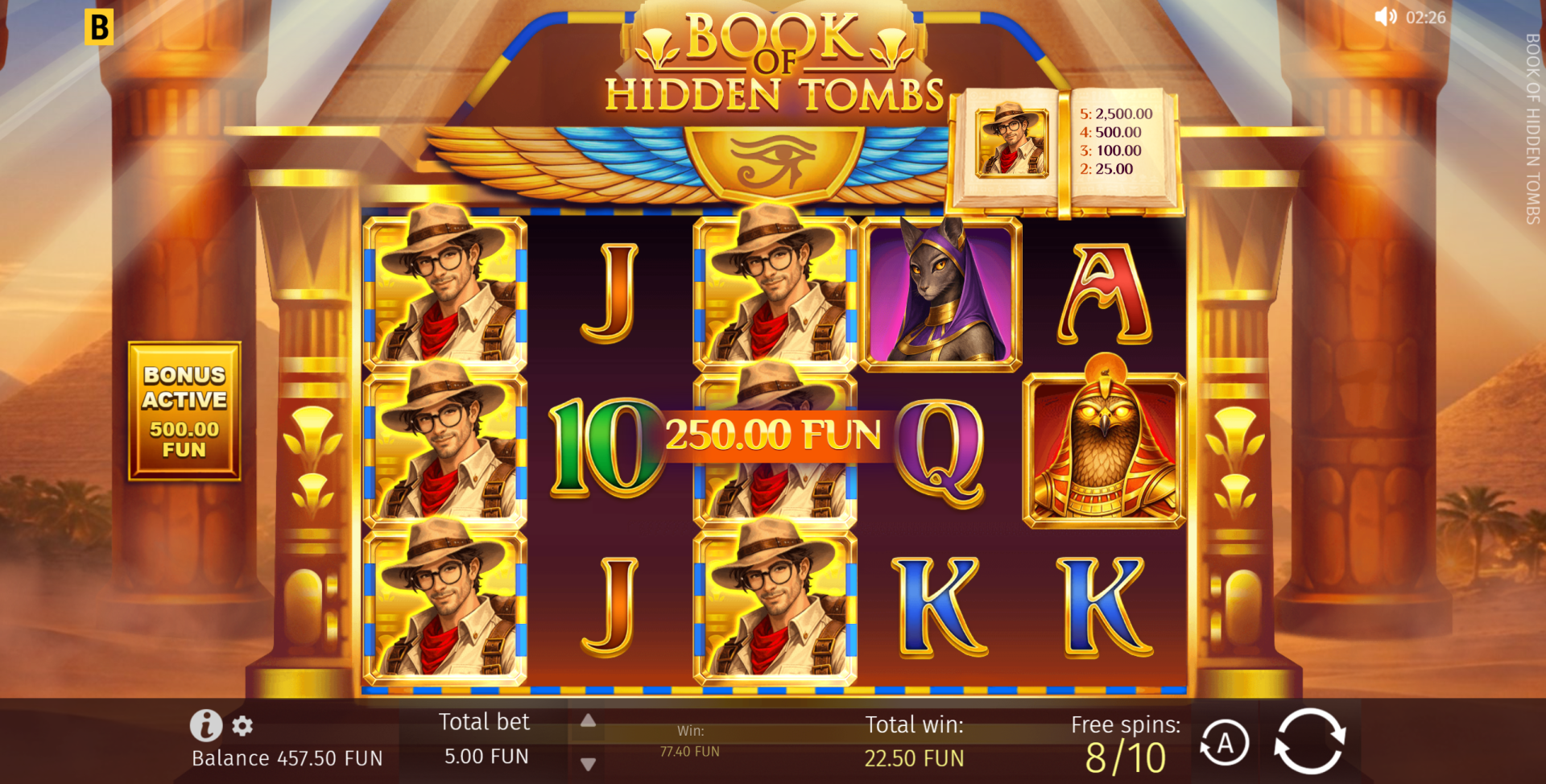 Book of Hidden Tombs Free Spins round with expanding symbol