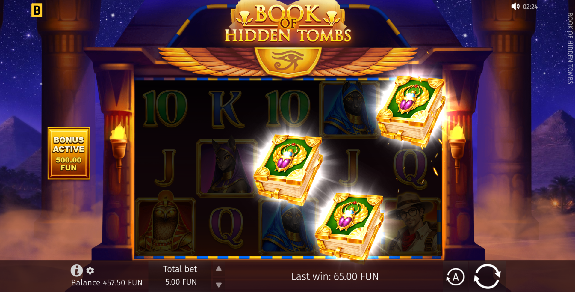 Book of Hidden Tombs Book scatter symbols landing on the reels