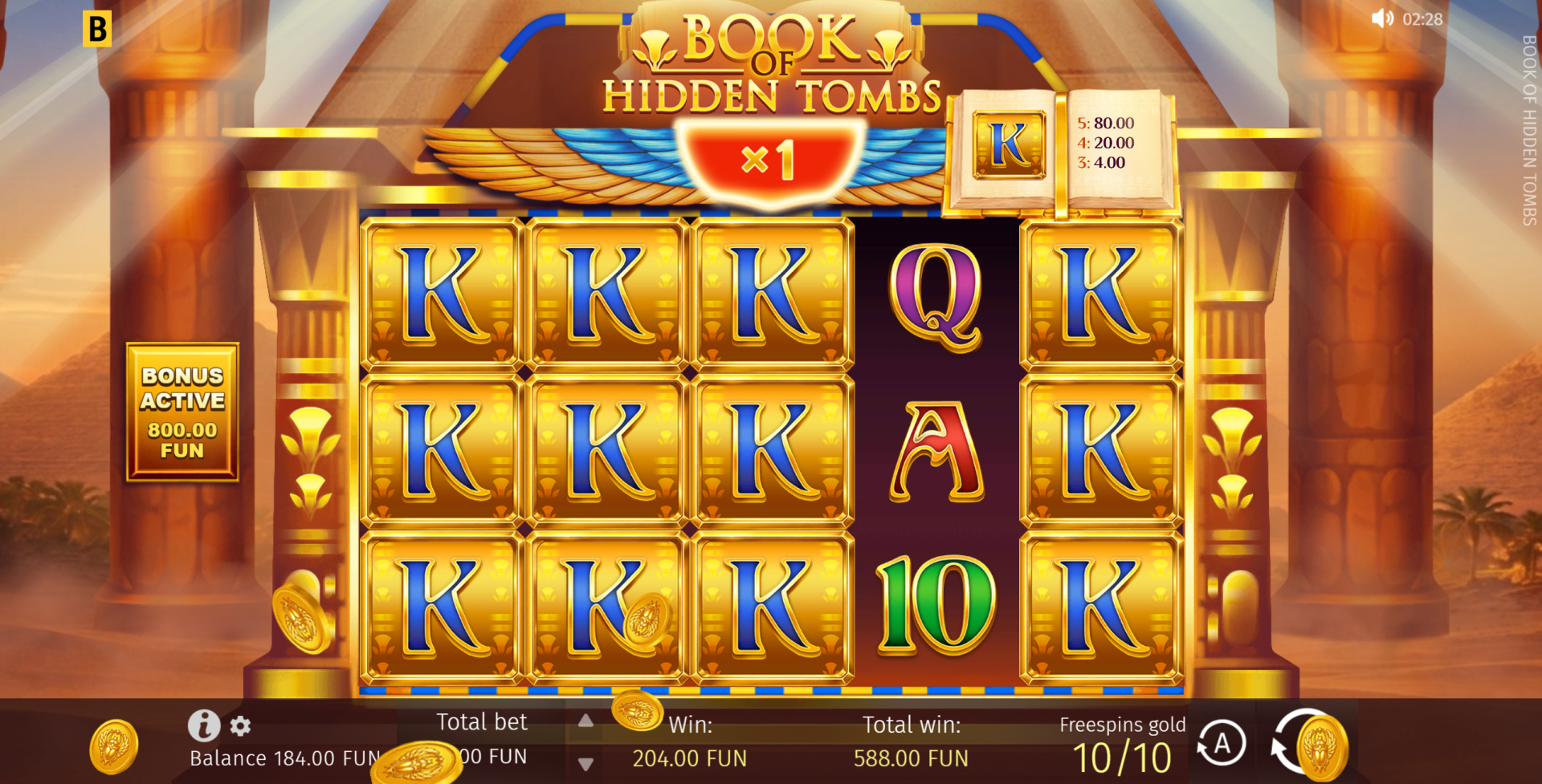 Book of Hidden Tombs Super Free Spins round with progressive multiplier