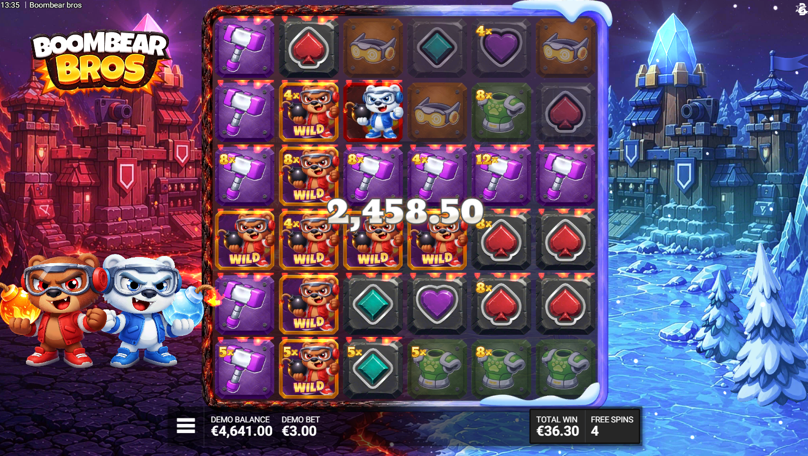 Boombear Bros Bombs Away bonus free spins feature
