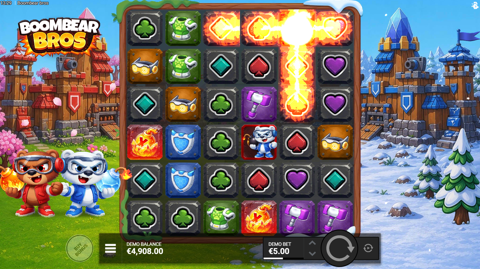 Boombear Bros Fire Power Bomb symbol adding cell multipliers to the grid