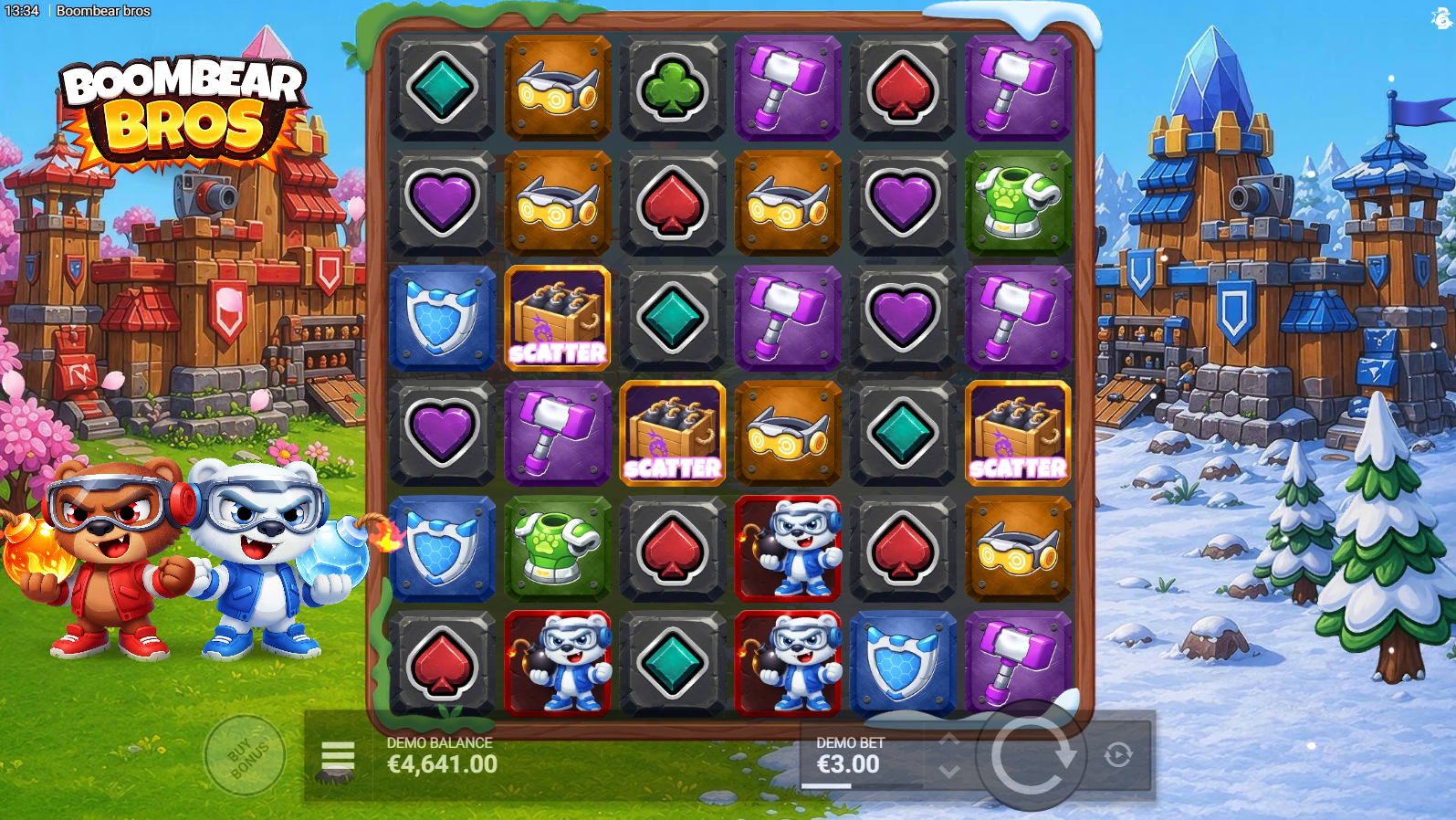 Boombear Bros FS Scatter symbols triggering the bonus game