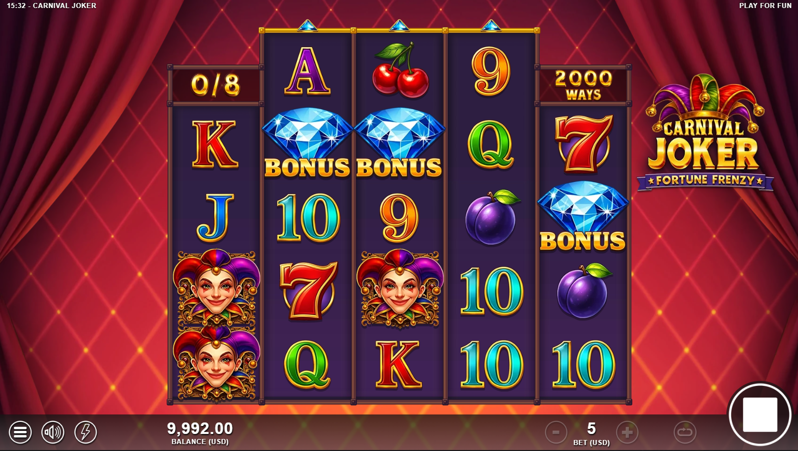 Carnival Joker bonus symbols including Coin symbols and Bonus scatter symbols