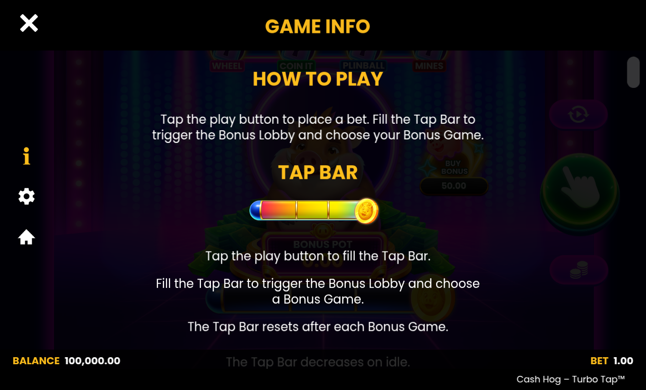 Cash Hog - Turbo Tap Tap Bar rules