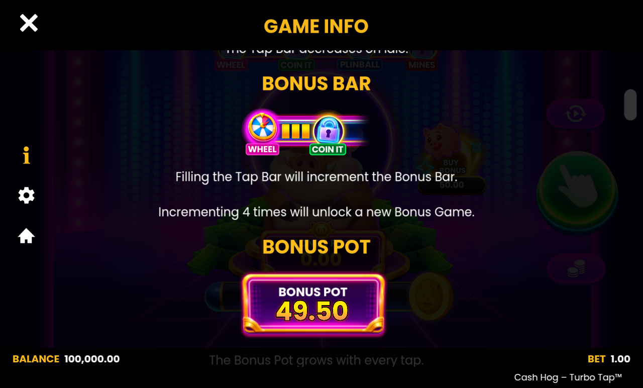 Cash Hog - Turbo Tap Bonus Pot rules