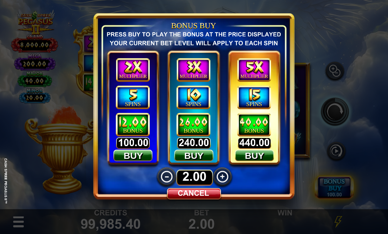 Cash Spree Pegasus II bonus buy