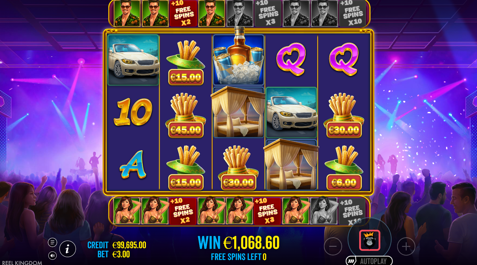 Club Mamaia Super Free Spins bonus gameplay in action