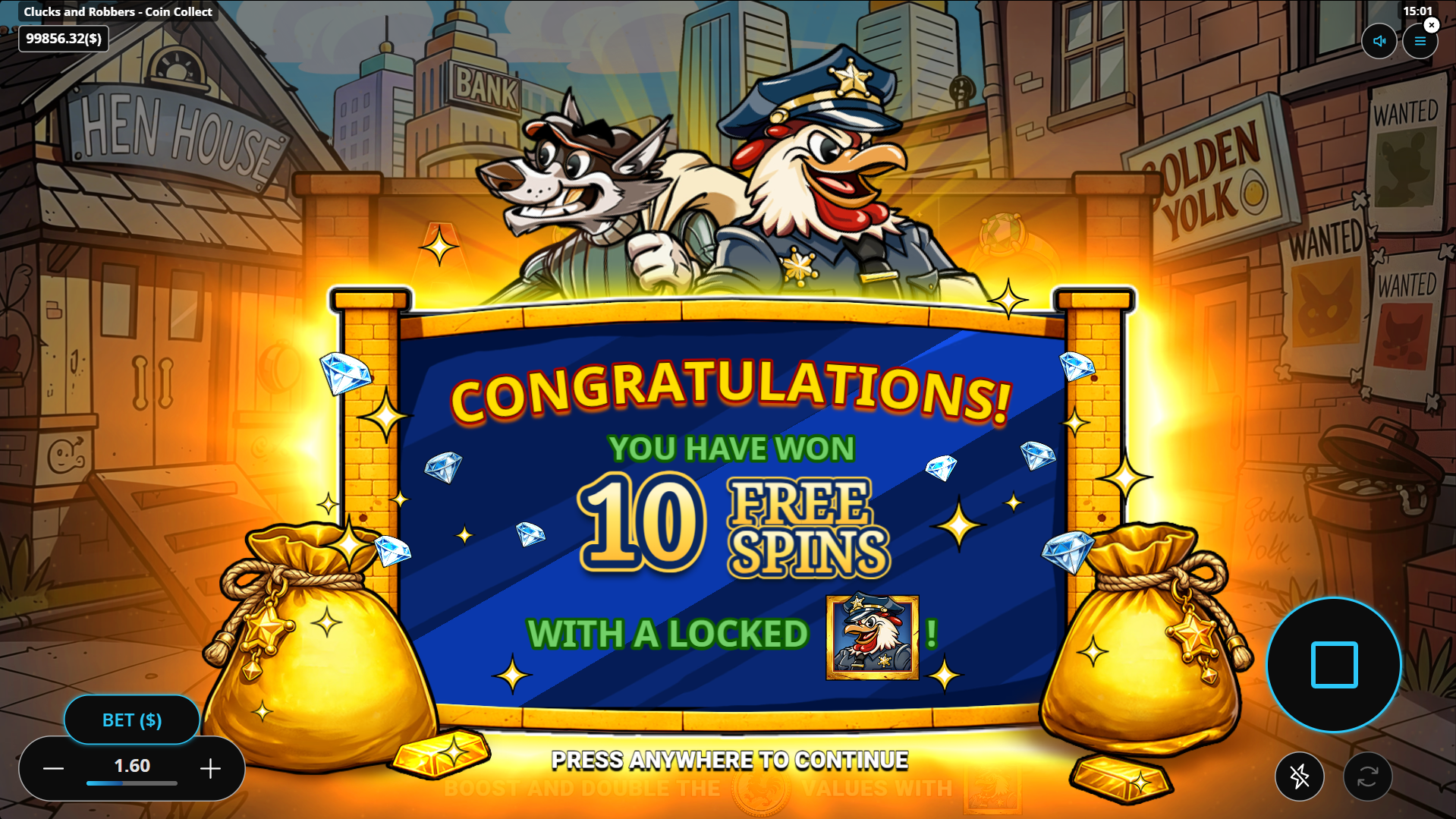 Clucks and Robbers Coin Collect bonus trigger
