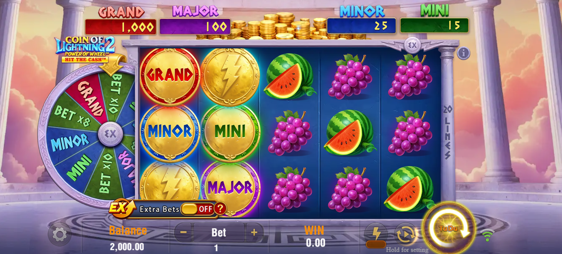 Coin of Lightning 2 base game with 5x3 reel grid and coin symbols on the reels
