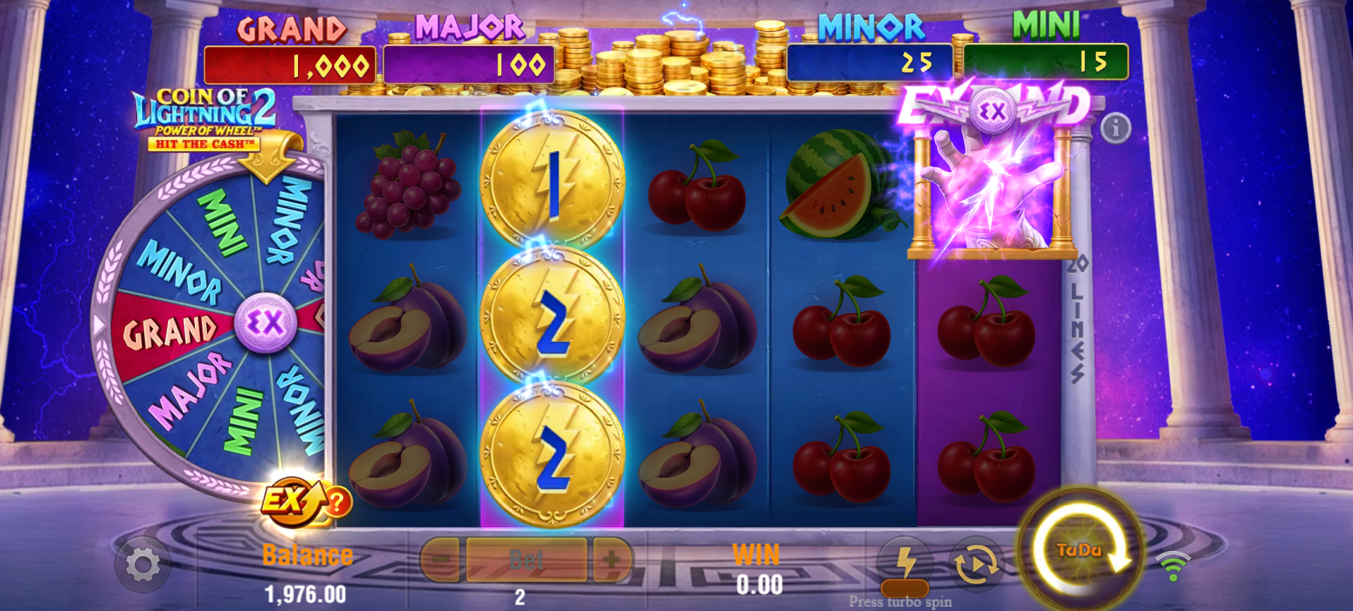 Coin of Lightning 2 Feature Collect mechanic triggering a Super Win