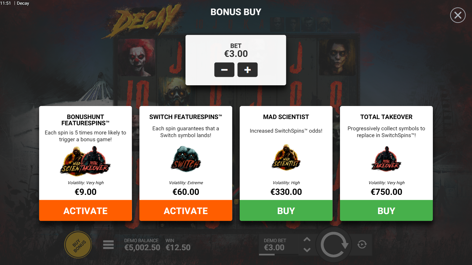 Decay bonus buy options