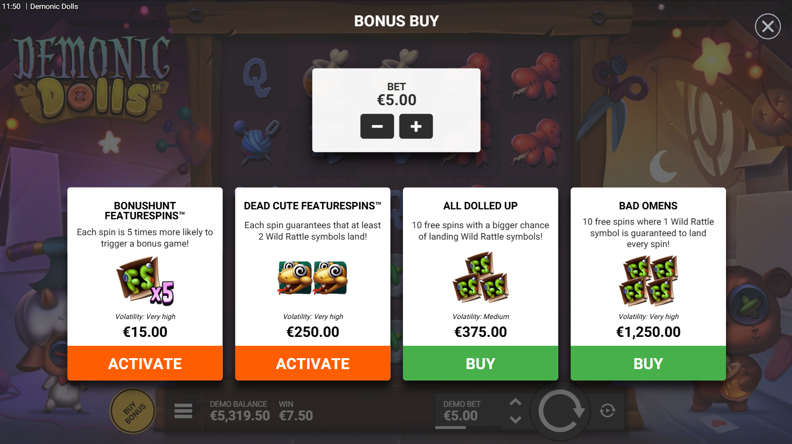 Demonic Dolls Bonus Buy Options