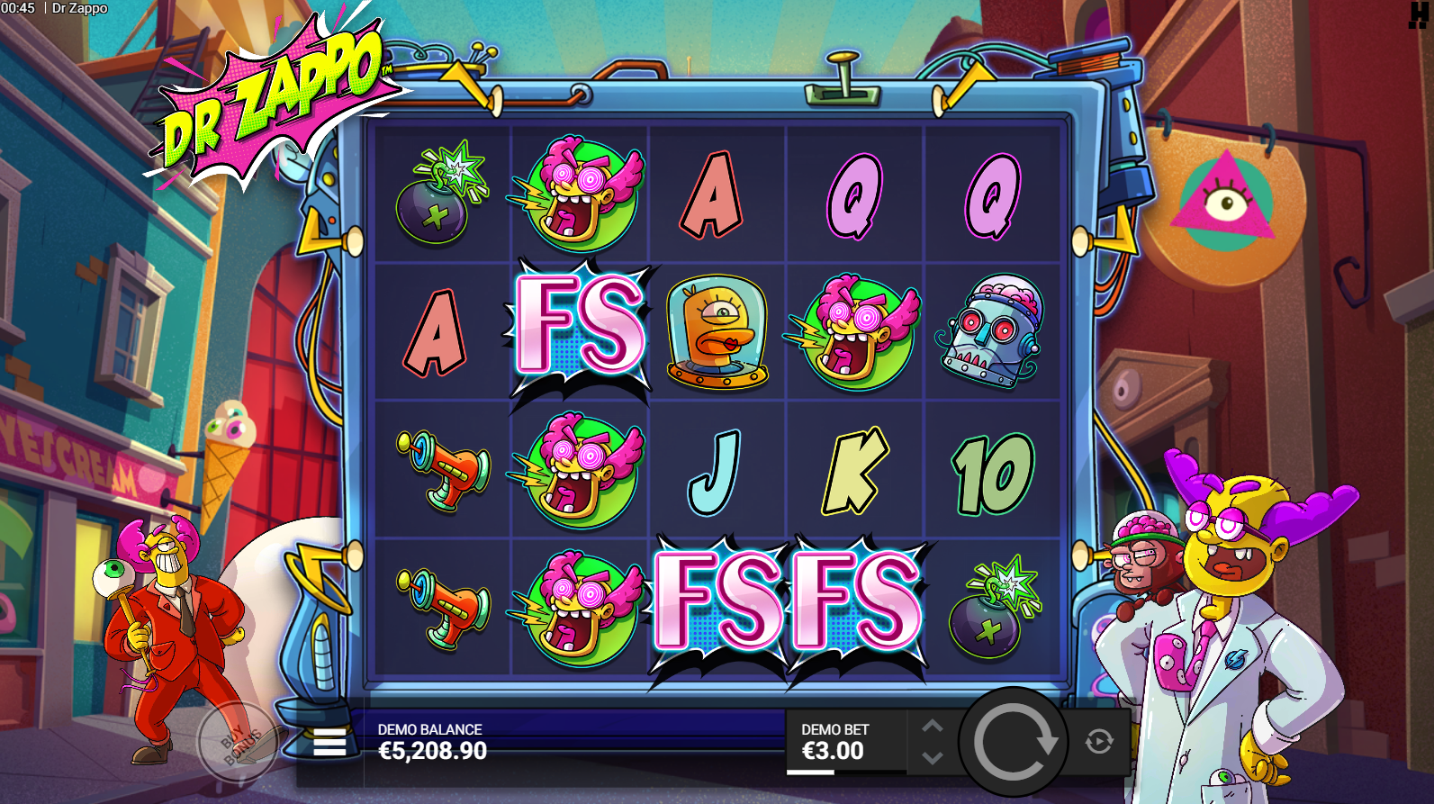 Dr Zappo free spins scatter symbols on the reels