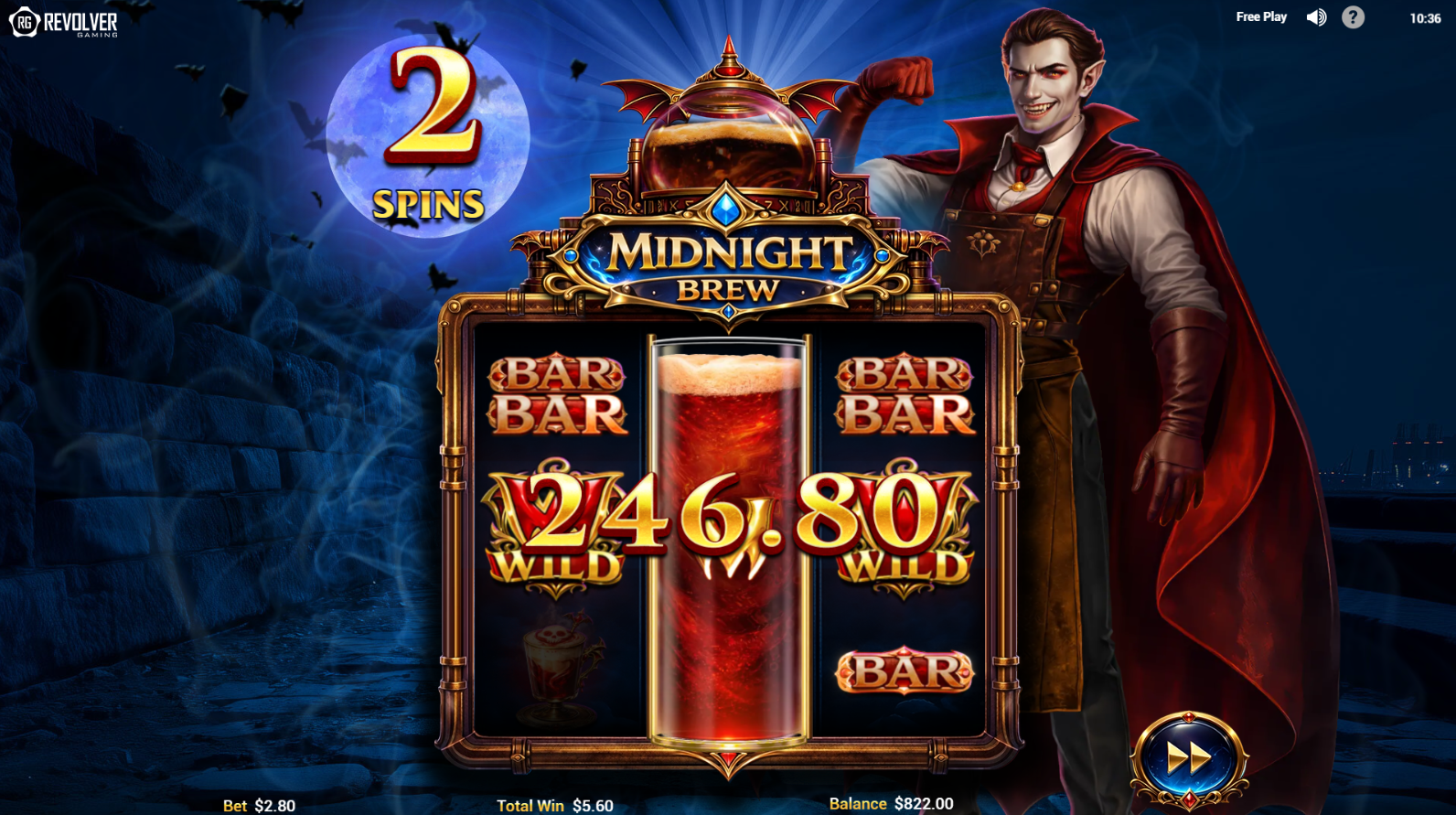 Draculatte 7s MIDNIGHT BREW free spins bonus feature