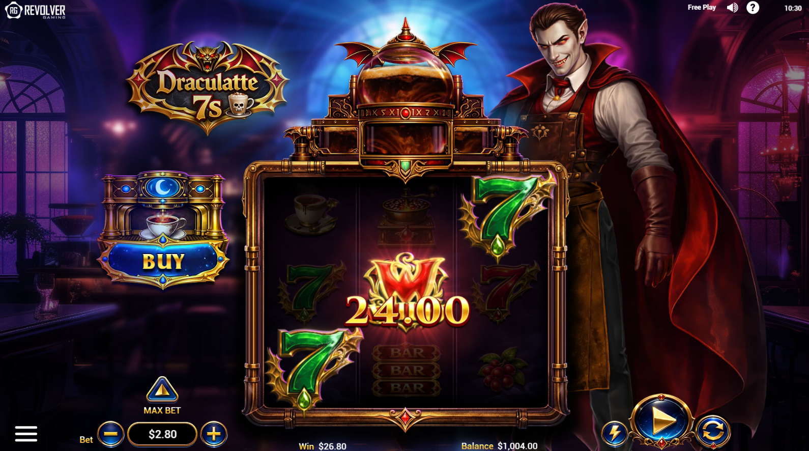 Draculatte 7s wild symbols on the reels