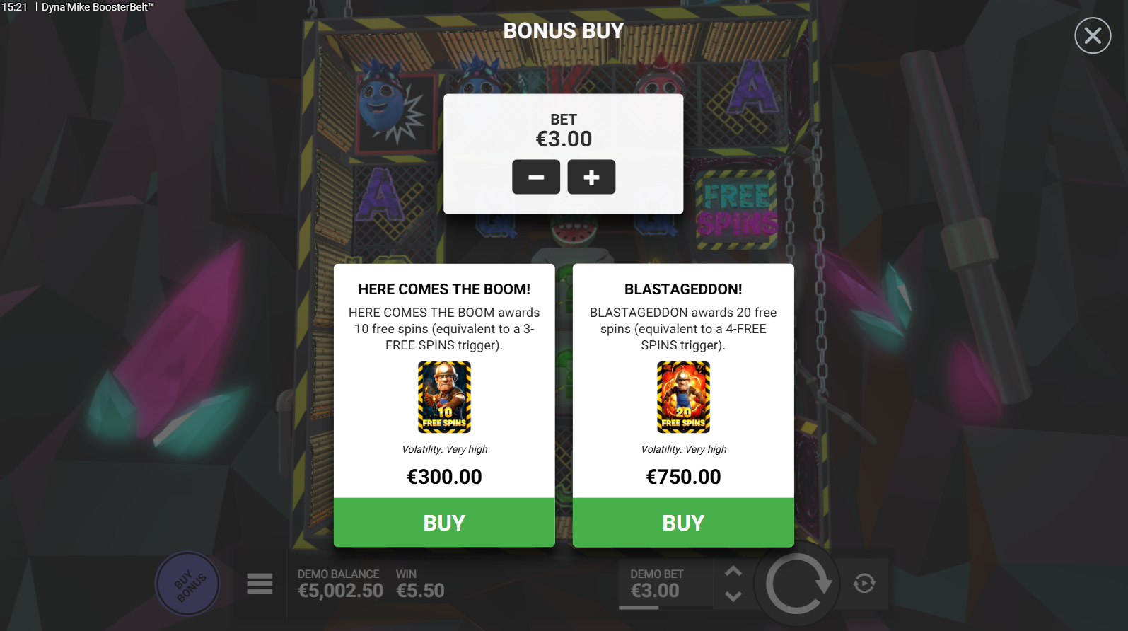 Dyna'Mike BoosterBelt bonus buy options - Here Comes the Boom and Blastageddon