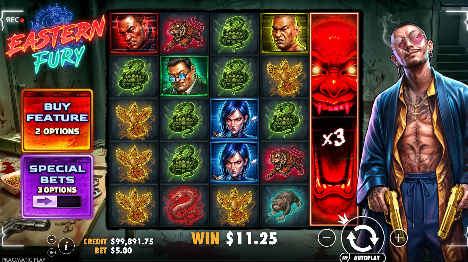Eastern Fury slot Expanding Wild with Multiplier filling reel 5 vertically