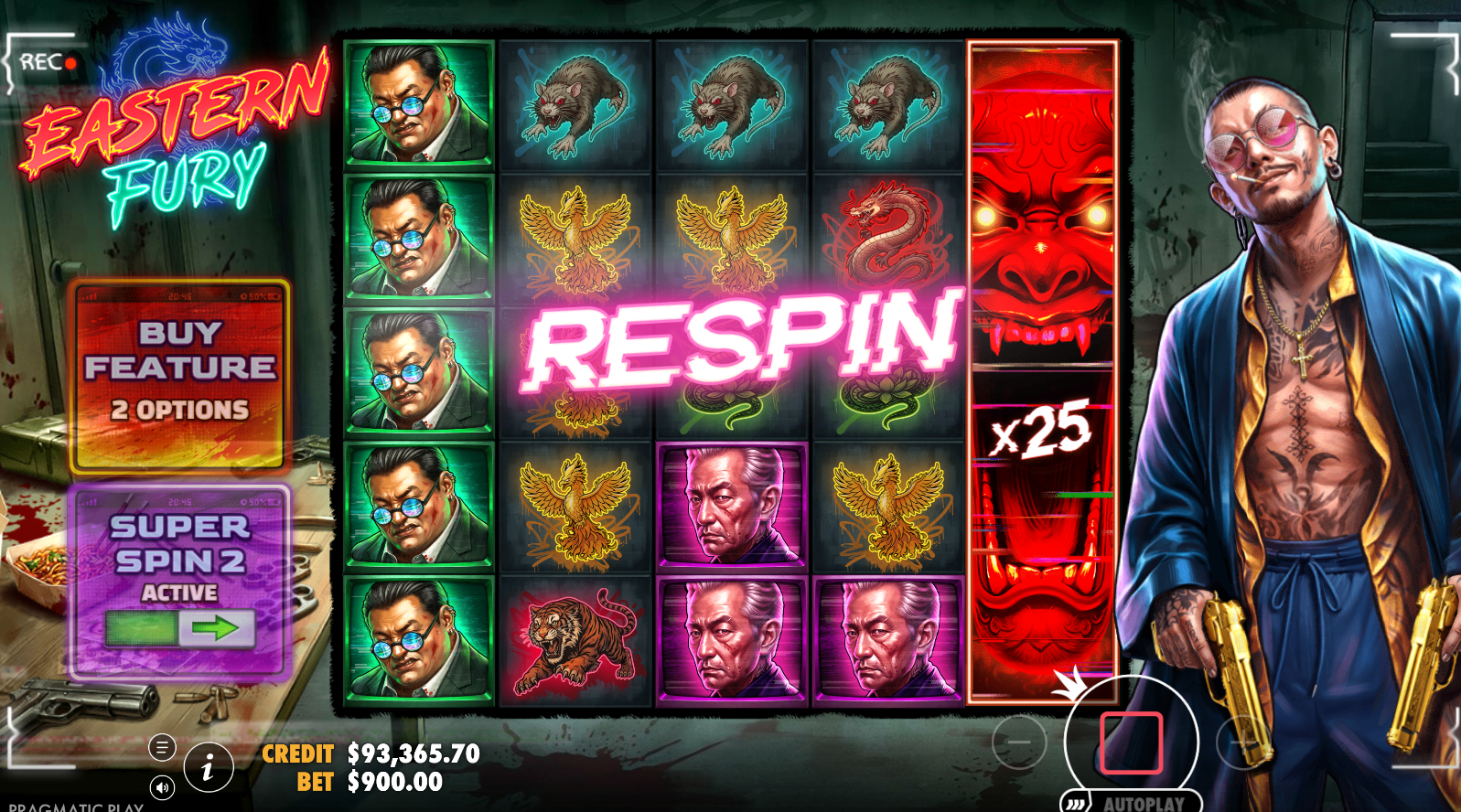 Eastern Fury slot respin feature with Expanding Wild held in place