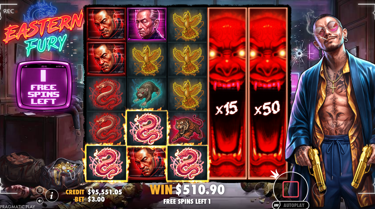Eastern Fury slot Super Free Spins bonus round with enhanced Expanding Wild multipliers