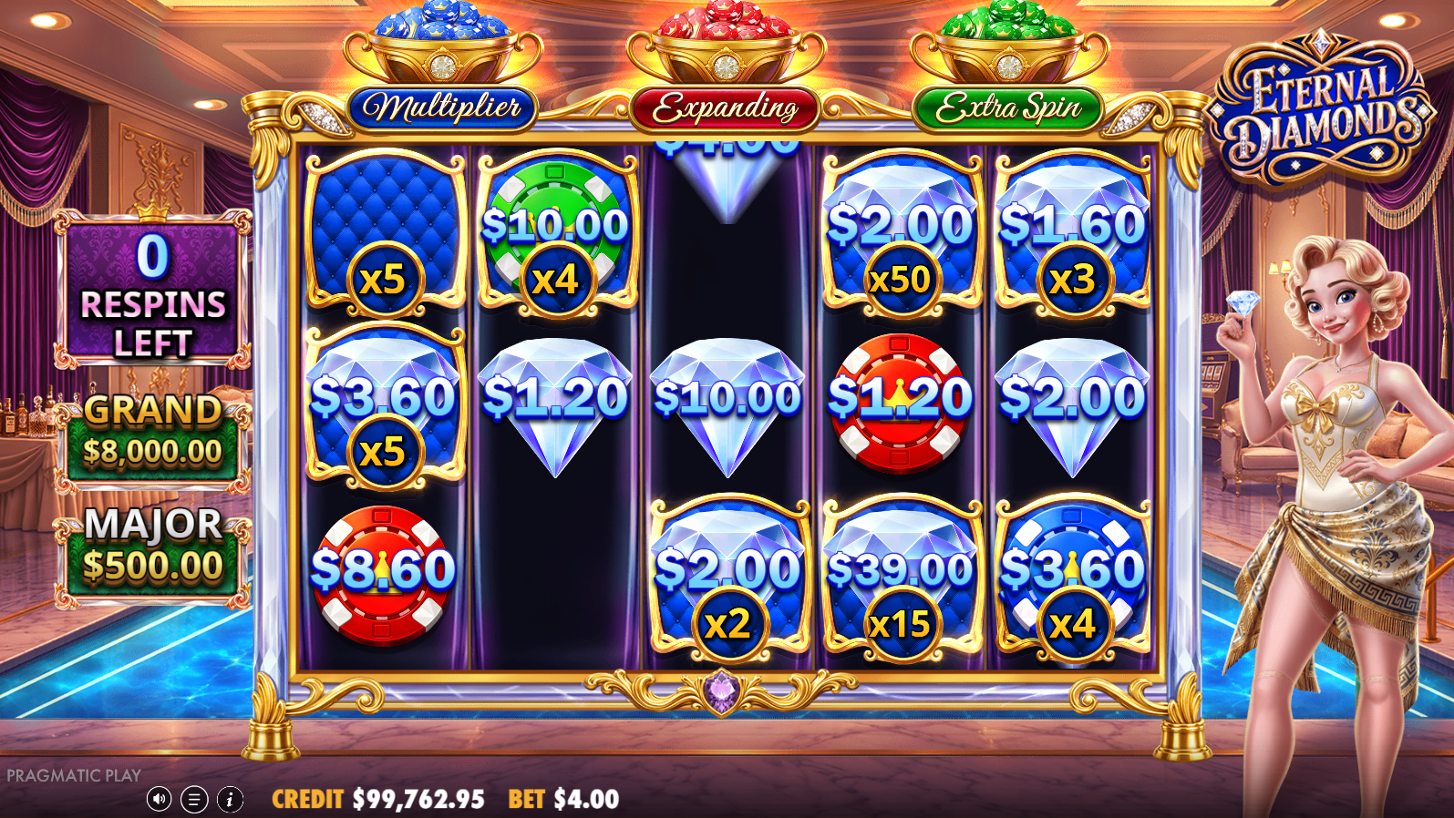 Eternal Diamonds Respin Feature Option 2 in play
