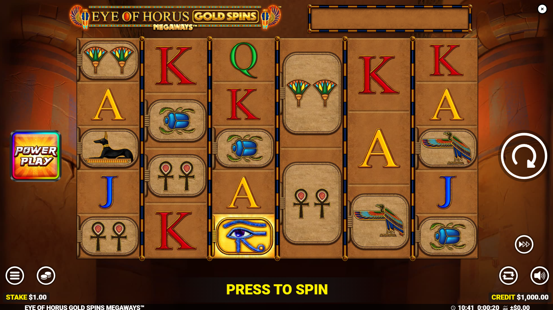 Eye of Horus Gold Spins Megaways base game play