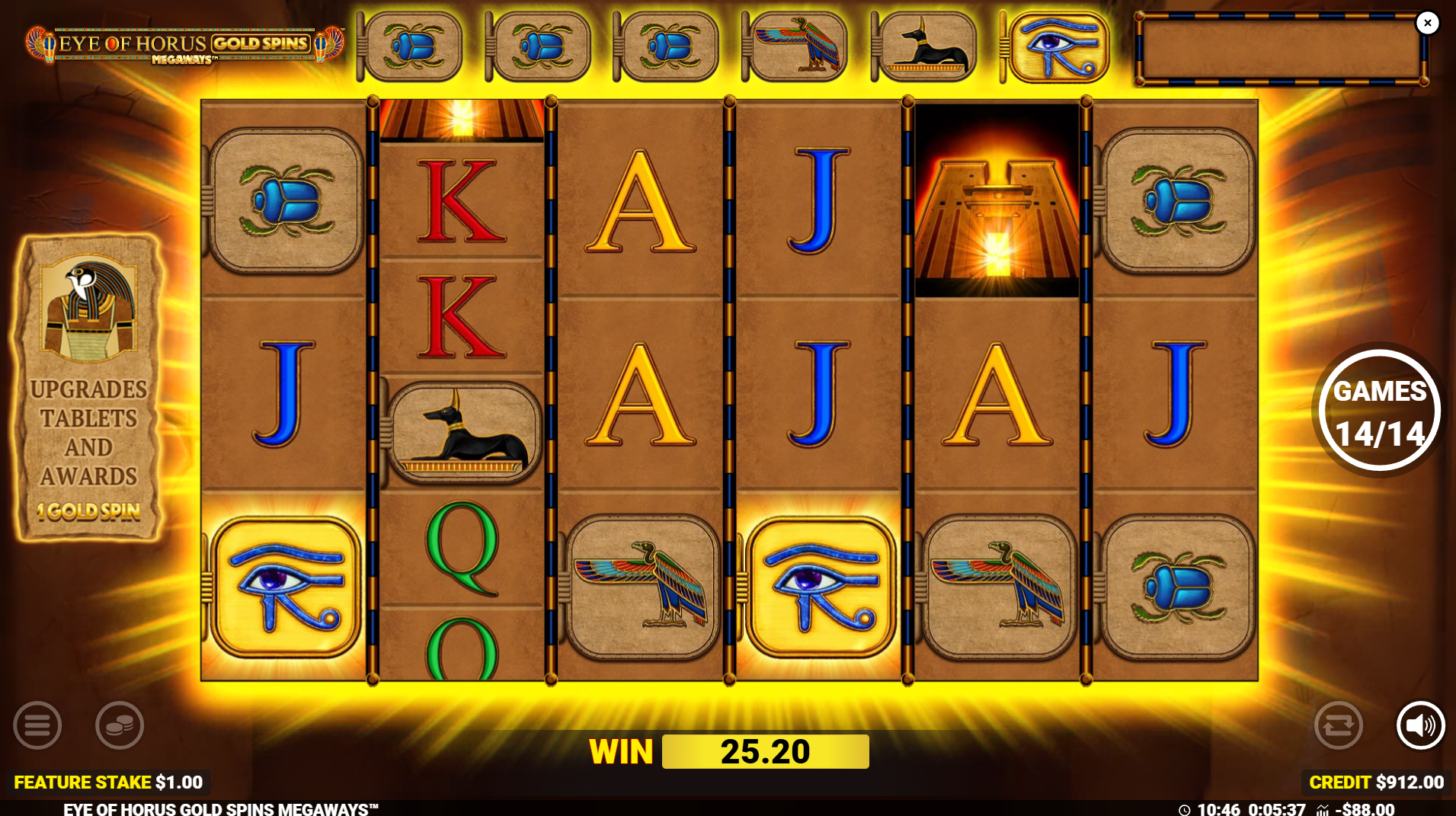 Eye of Horus Gold Spins Megaways Free Spins in play