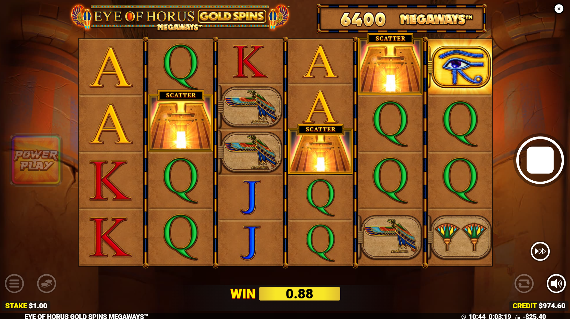Eye of Horus Gold Spins Megaways Free Spins trigger screen