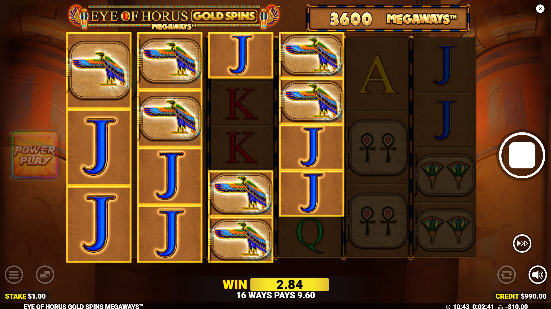 Eye of Horus Gold Spins Megaways showing up to 15,625 ways to win