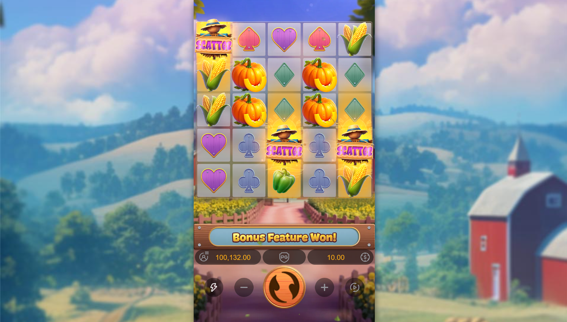 Farmstead Fortune Bonus Feature triggered by 3 Scatter symbols