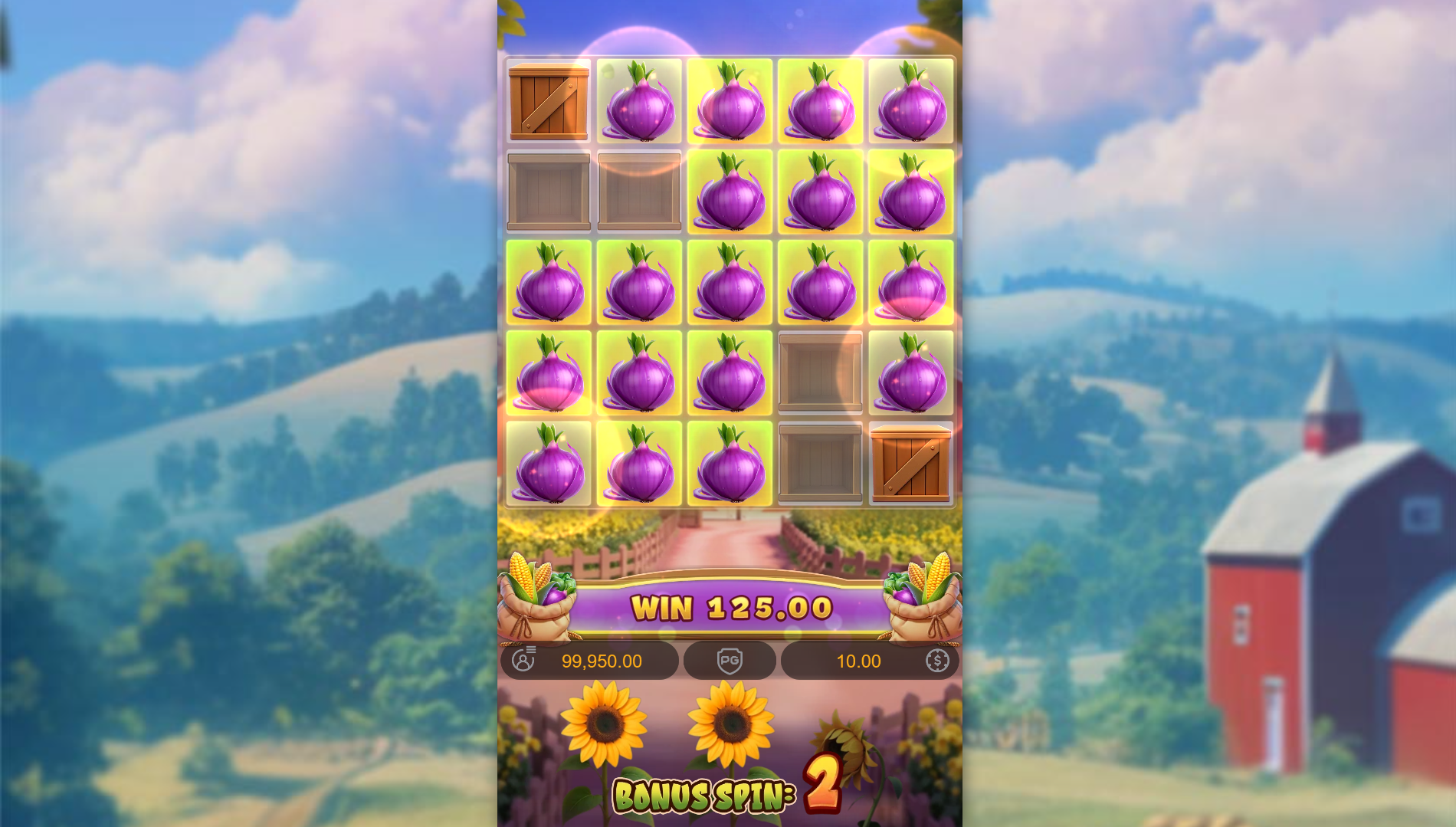 Farmstead Fortune Mini Bonus Feature randomly triggered during base game