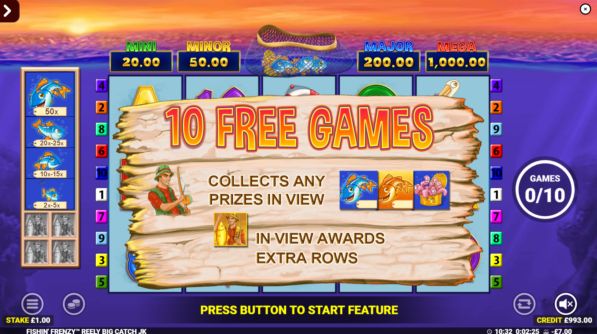 Fishin' Frenzy Free Spins trigger screen
