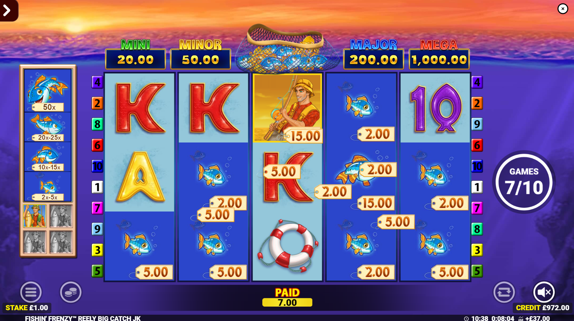 Fishin' Frenzy Reely Big Catch Free Games bonus round in play