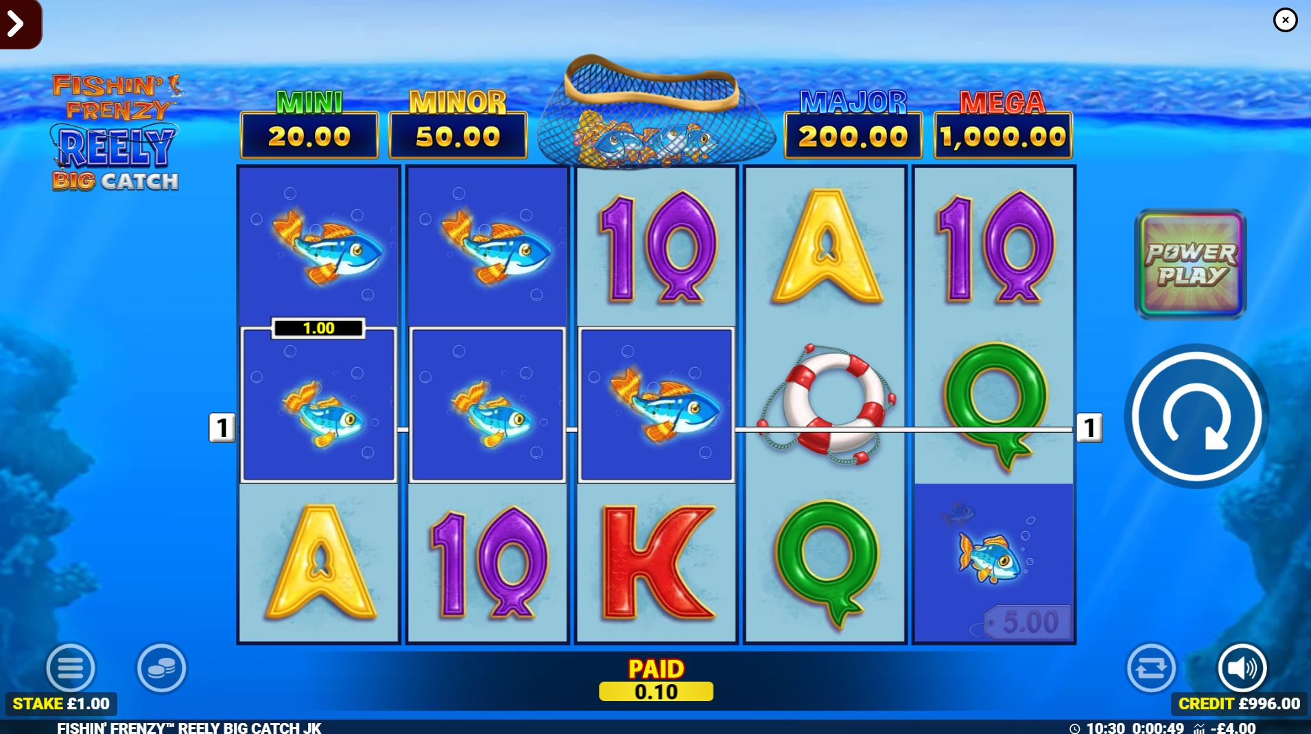 Fishin' Frenzy Reely Big Catch paylines display