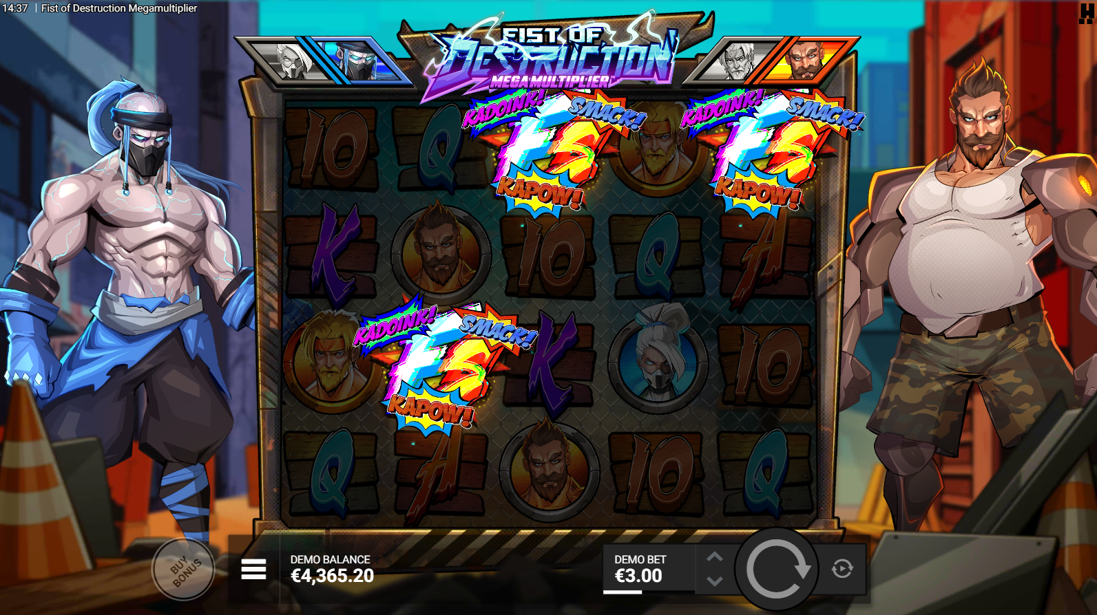 Fist of Destruction Megamultiplier free spins scatter symbols and Megamultiplier symbols