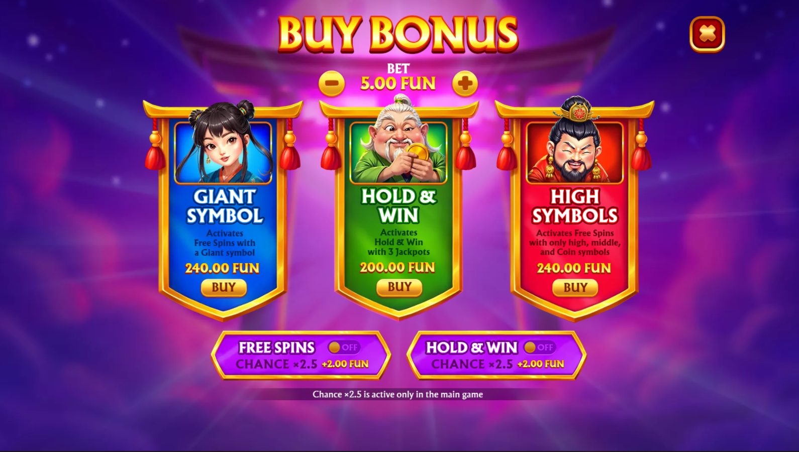 Fortune Trio Minions of Fu Bonus Buy Options