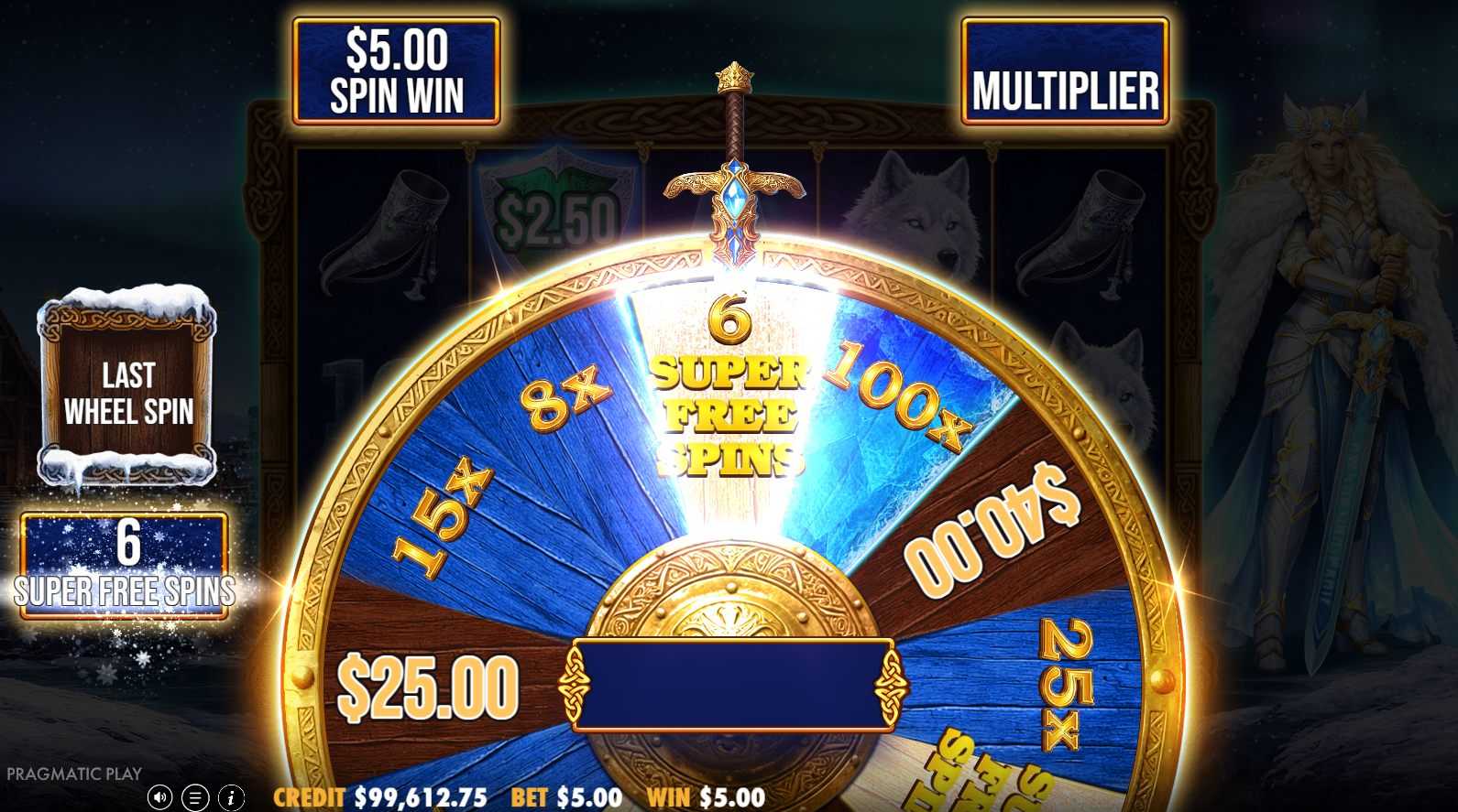 Freya 1000 Wheel Spin feature showing prize wheel
