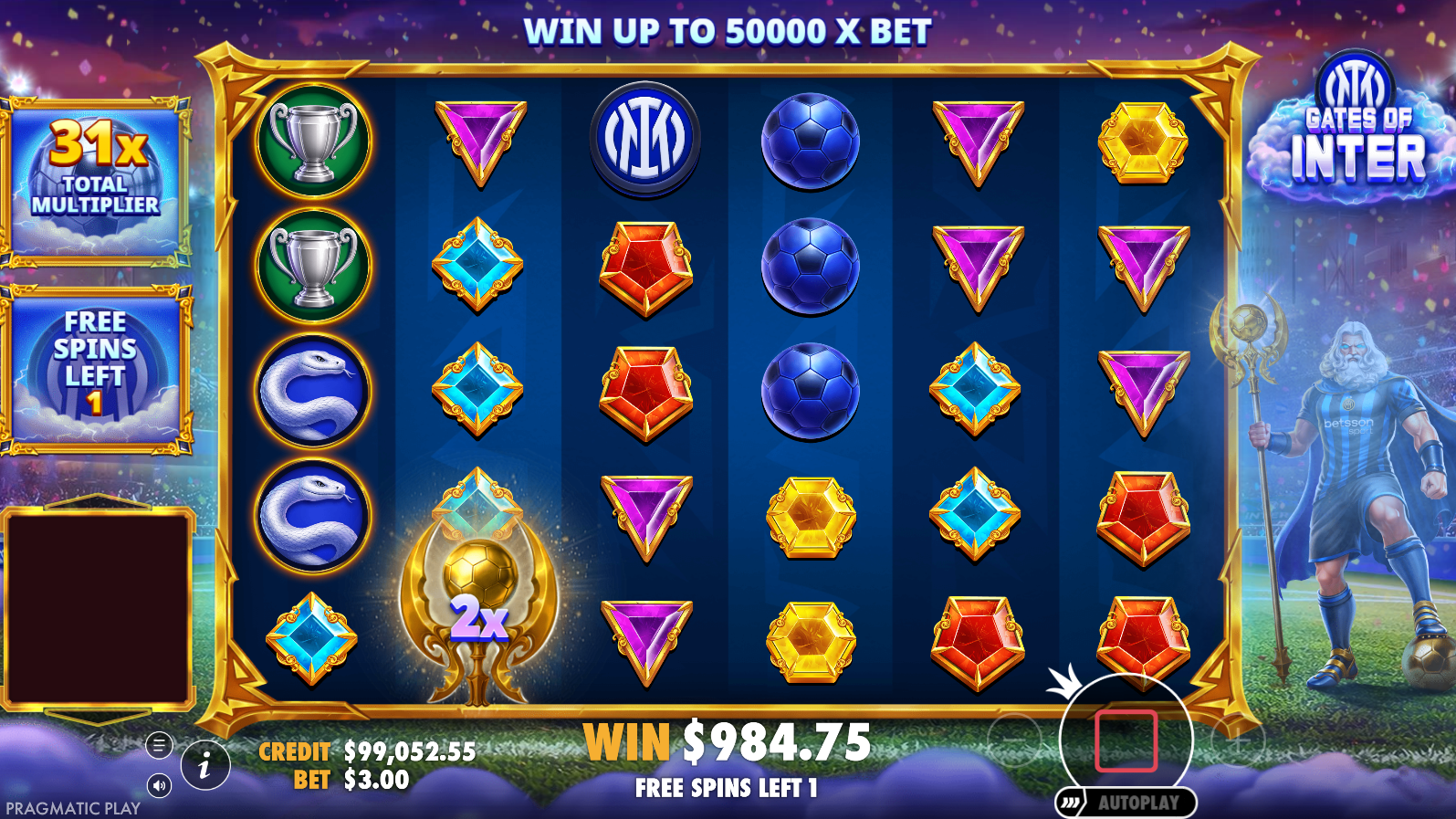 Gates of Inter regular Free Spins bonus round in progress