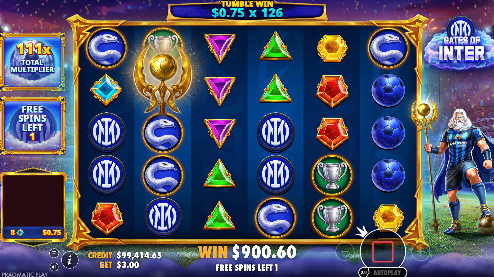 Gates of Inter Super Free Spins bonus round in progress