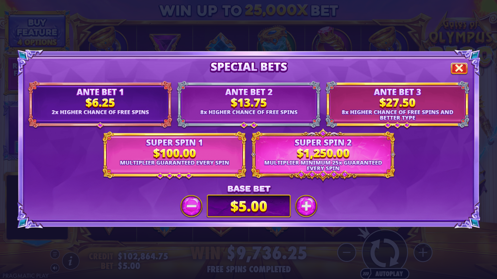 Gates of Olympus 2500 special bets menu