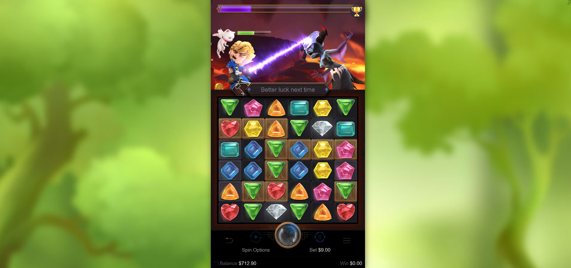 Gem Saviour in-game play showing hero adventure and gem explosions
