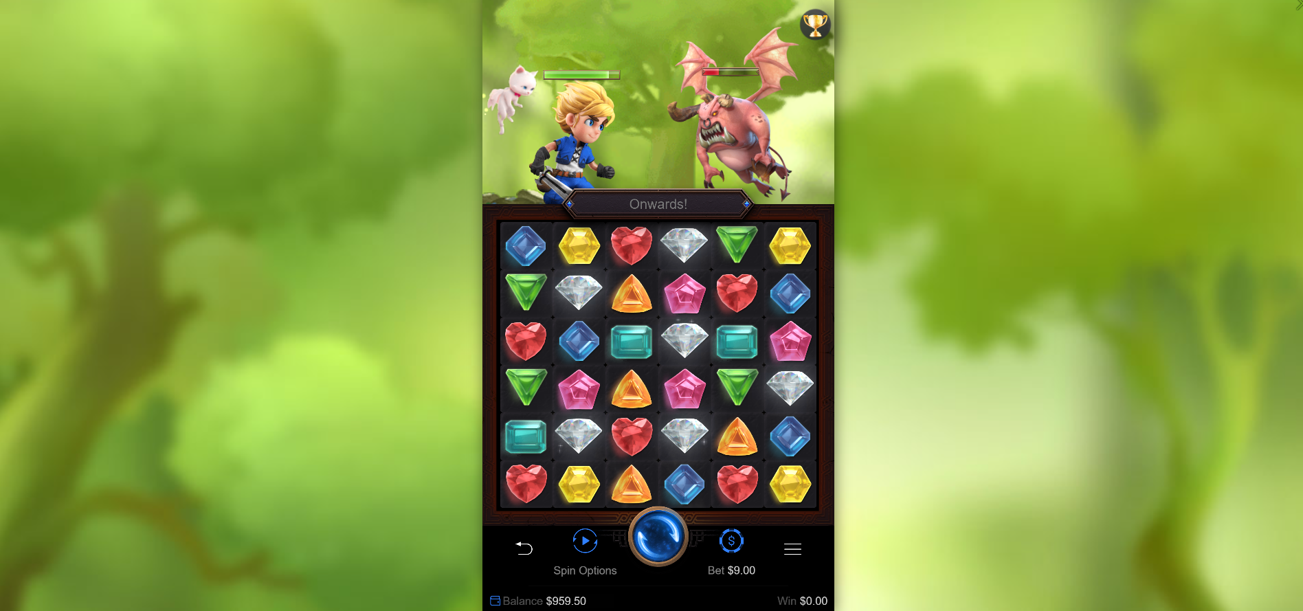 Gem Saviour Monster Battle feature with hero fighting a monster