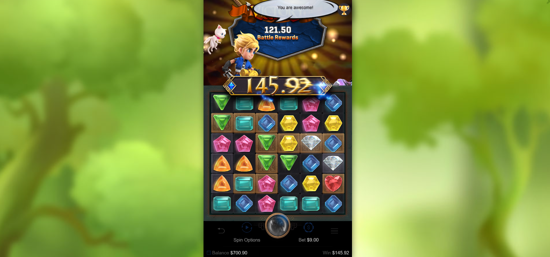 Gem Saviour Respin Gem feature activating on the 6x6 grid