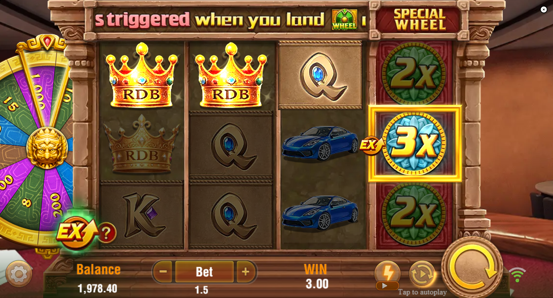 Gems of Buxexa showing 5 fixed paylines