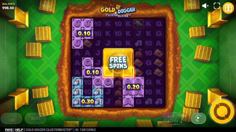 Gold Digger Clusterbuster cluster pays mechanic in action