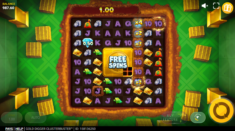 Gold Digger Clusterbuster Molehill trail feature with multipliers