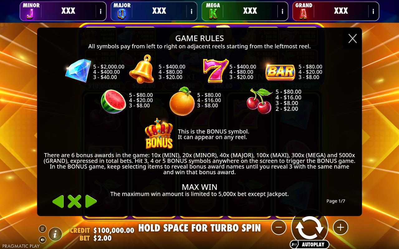 Gold Casino - Brasil Jackpot information screen